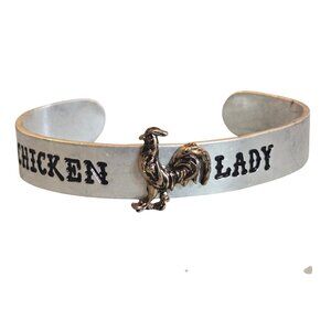 Chicken Lady Silver Tone Cuff Bracelet With Rooster Detail By Cheekys